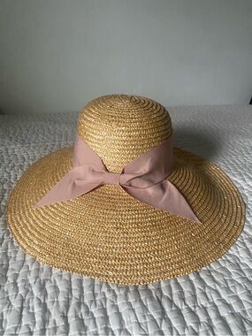 ASOS Wide Brim Straw Sun Hat with Pink Bow
